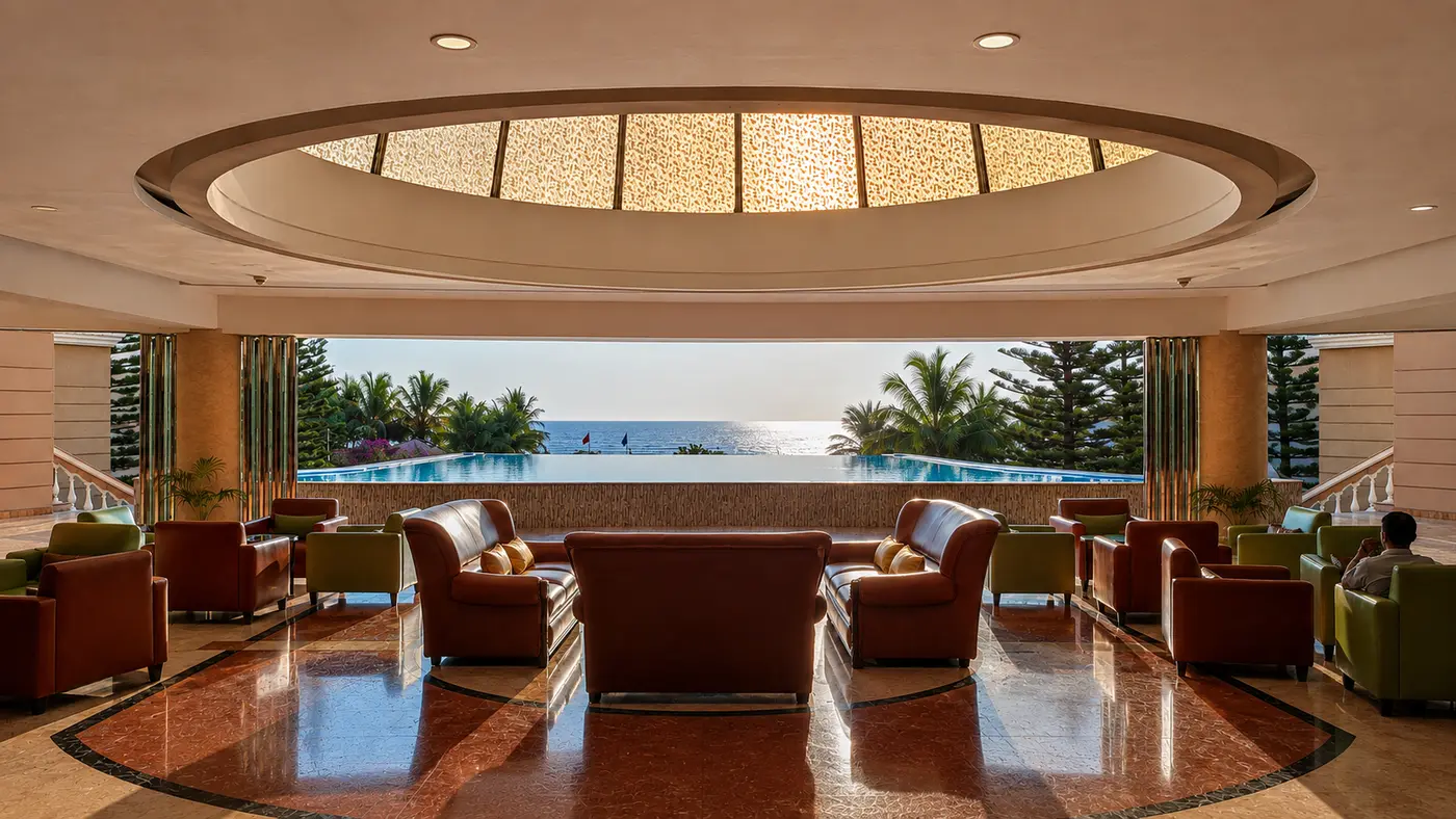 The open Sea Pearl lobby looking towards the Bay of Bengal