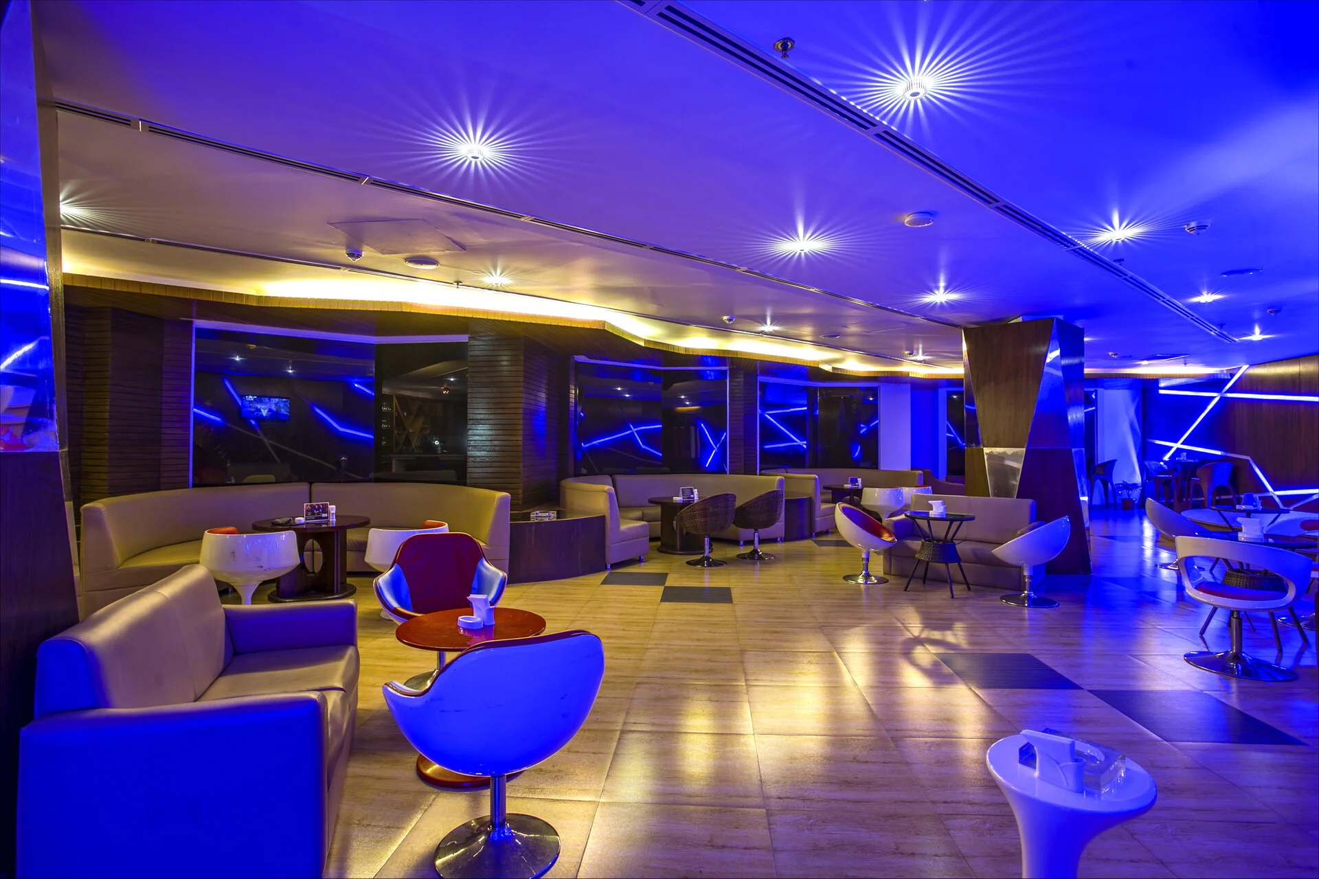 Punch Bowl bar and lounge with ambient lighting